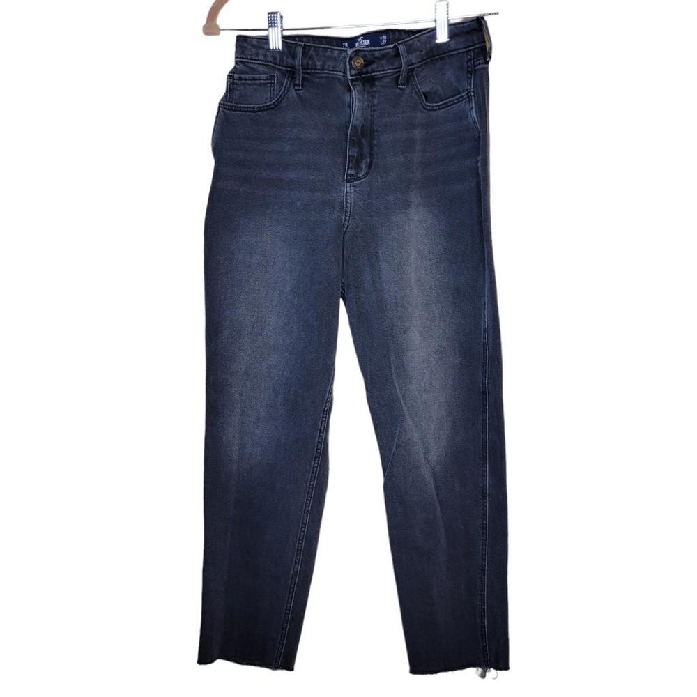 Hollister Black Ultra High Rise Mom Frayed Hem Denim Jeans Women Size 7R/28